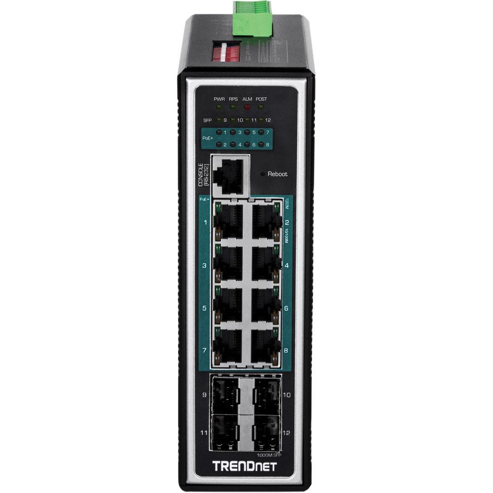 TRENDnet 12-Port Hardened Industrial Gigabit PoE Layer 2 Managed DIN-Rail Switch