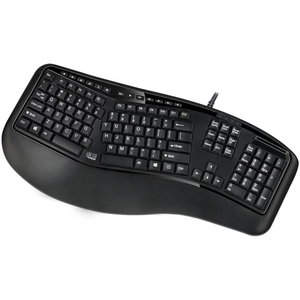 Adesso Multimedia Ergonomic Keyboard with Built-In Smart Card Reader