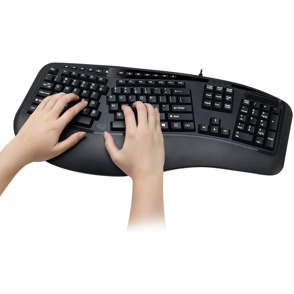 Adesso Multimedia Ergonomic Keyboard with Built-In Smart Card Reader