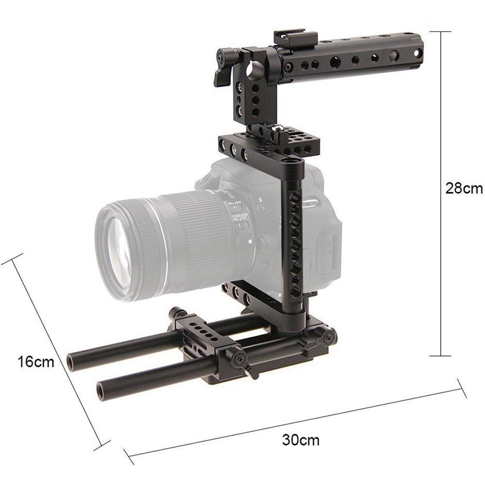 CAMVATE Camera Cage Rig with Top Handle, Tripod Plate & Rods for DSLR Mirrorless