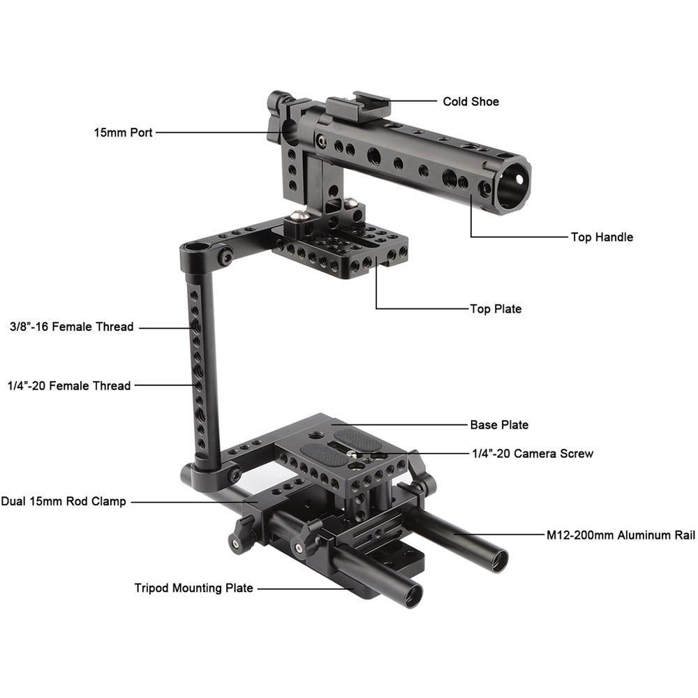 CAMVATE Camera Cage Rig with Top Handle, Tripod Plate & Rods for DSLR Mirrorless