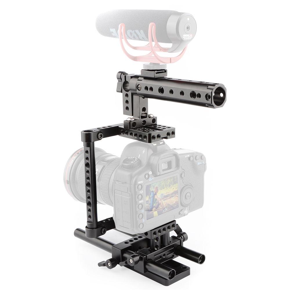 CAMVATE Camera Cage Rig with Top Handle, Tripod Plate & Rods for DSLR Mirrorless