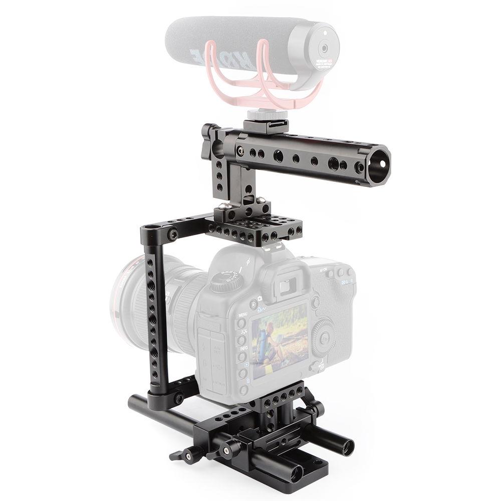 CAMVATE Camera Cage Rig with Top Handle, Tripod Plate & Rods for DSLR Mirrorless