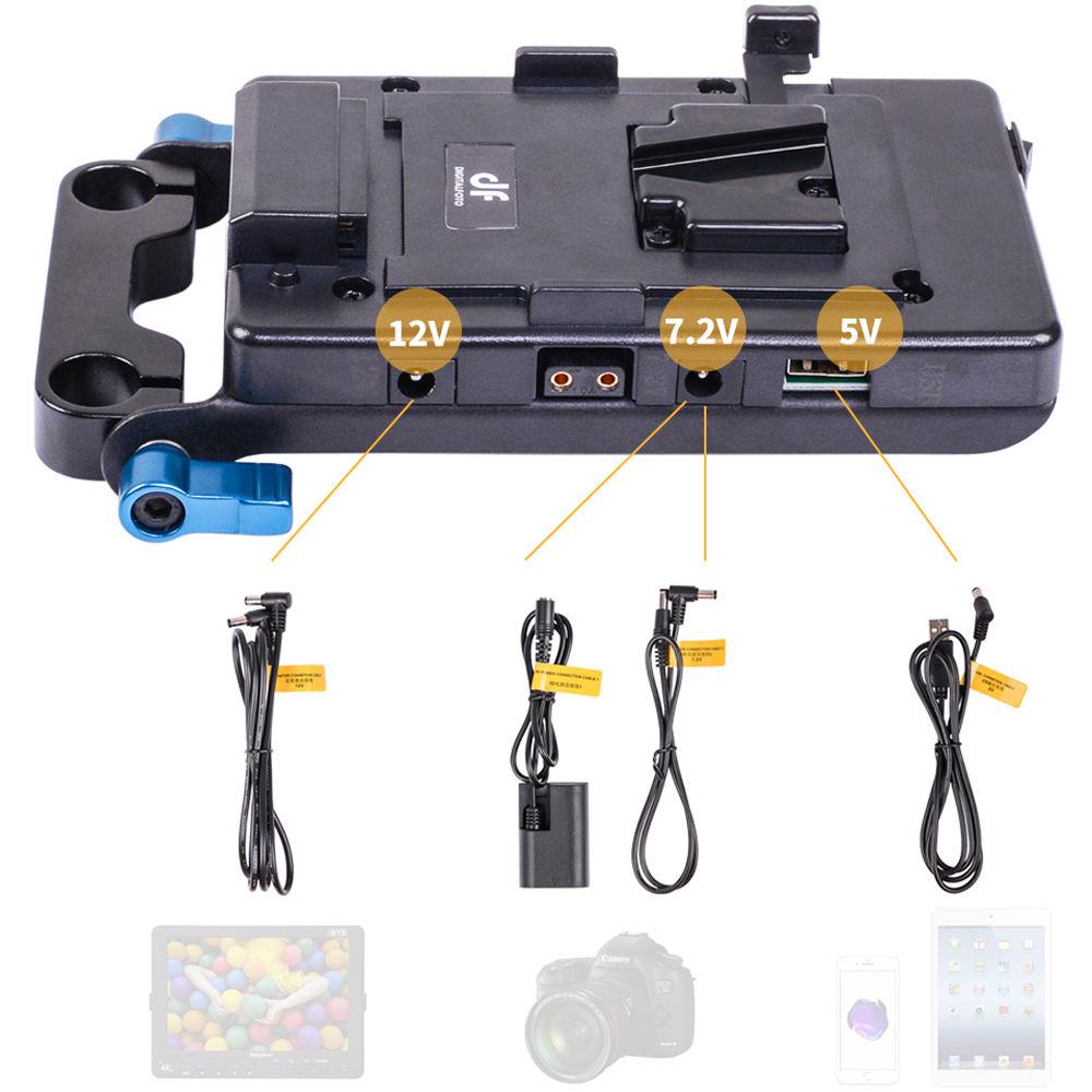 DigitalFoto Solution Limited V-Mount Power Plate with USB, 7.2V, 12V, and D-Tap Outputs and 15mm Rod Clamp