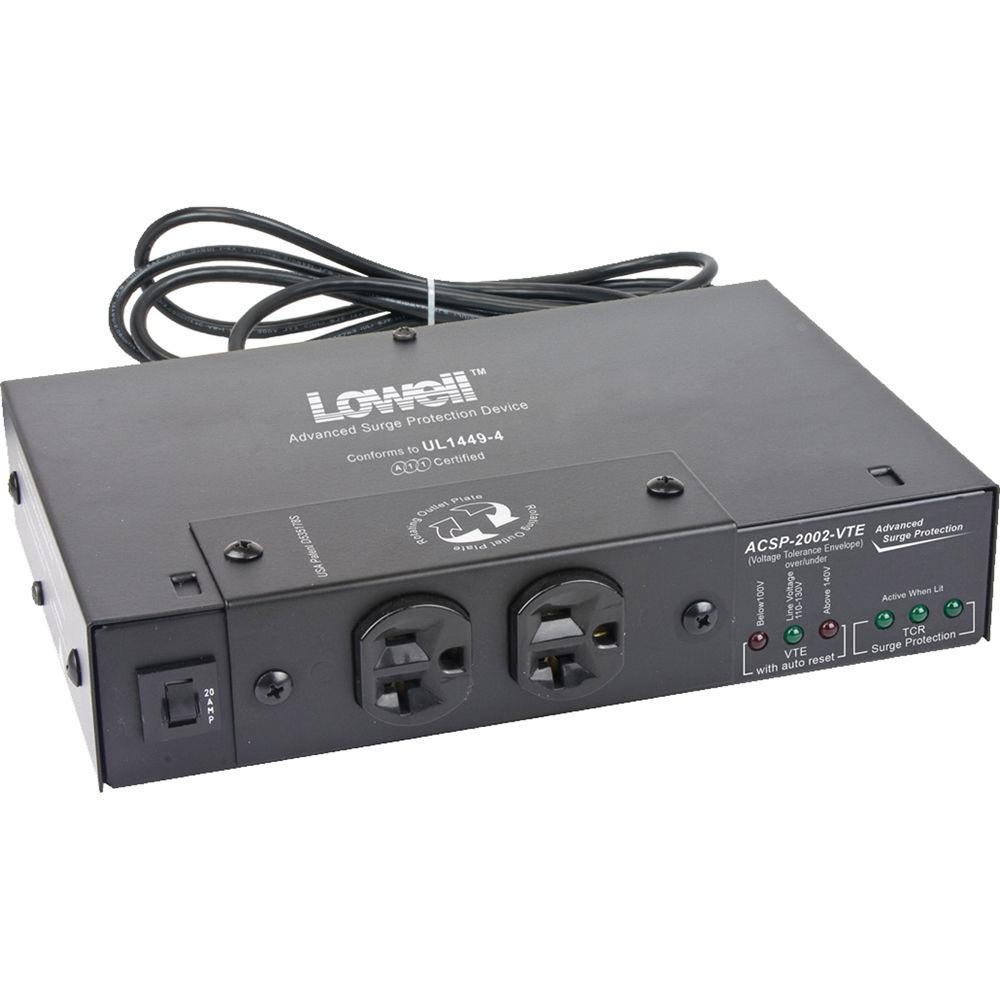 Lowell Manufacturing Compact Surge Suppressor-20A, 2 Outlets, Over Under Protection, Attached Cord