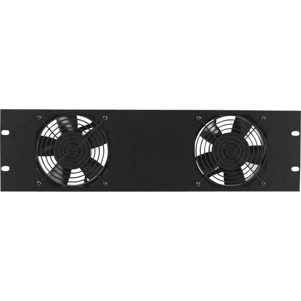 Lowell Manufacturing Fan Panel: 3U, 2-4" Whisper Fans, 50CFM Each, Fan Guards, Thermostat Cord
