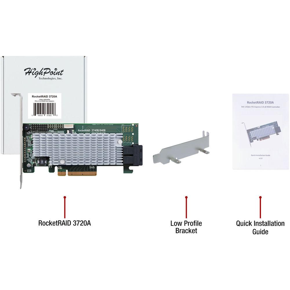 HighPoint RocketRAID 3720A 8-Channel 12Gb s PCIe 3.0 x8 SAS SATA RAID Controller