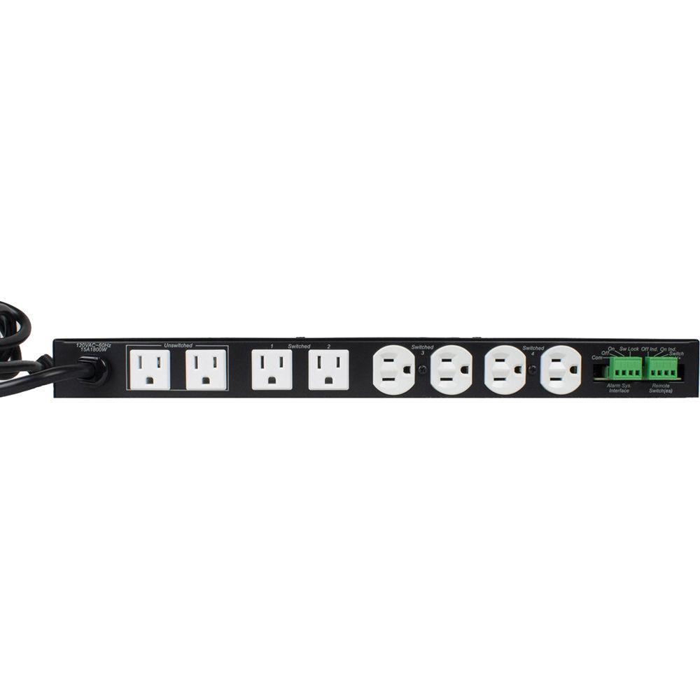 Lowell Manufacturing Power Panel-15A, 6-Switched 3-Unswitched Outlets, 1U, SEQ, Cord