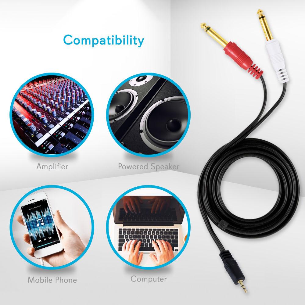 Pyle Pro 12 Gauge 3.5mm 6 Ft Male Stereo to Dual 1 4