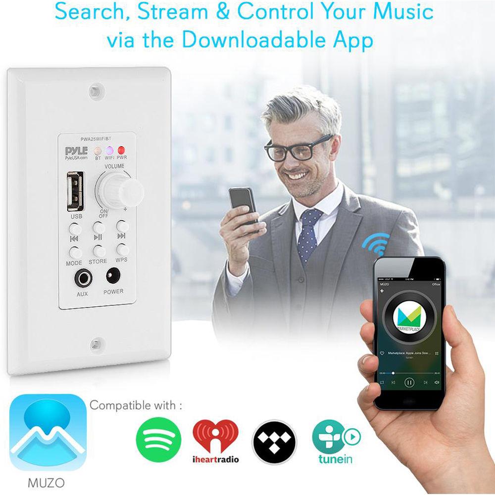 Pyle Pro In-Wall Wi-Fi Wireless Audio Control and Bluetooth Wall Plate Switch Receiver