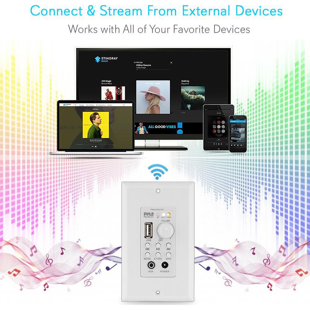 Pyle Pro In-Wall Wi-Fi Wireless Audio Control and Bluetooth Wall Plate Switch Receiver