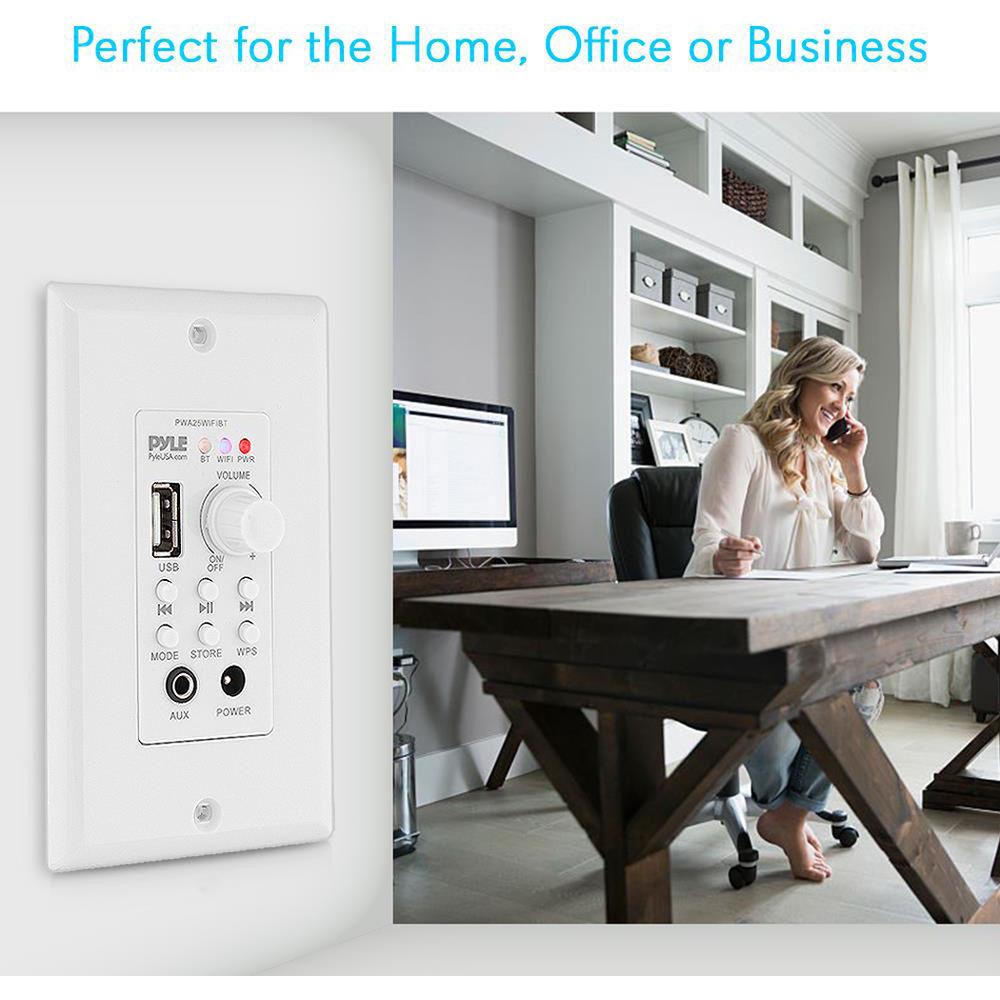 Pyle Pro In-Wall Wi-Fi Wireless Audio Control and Bluetooth Wall Plate Switch Receiver