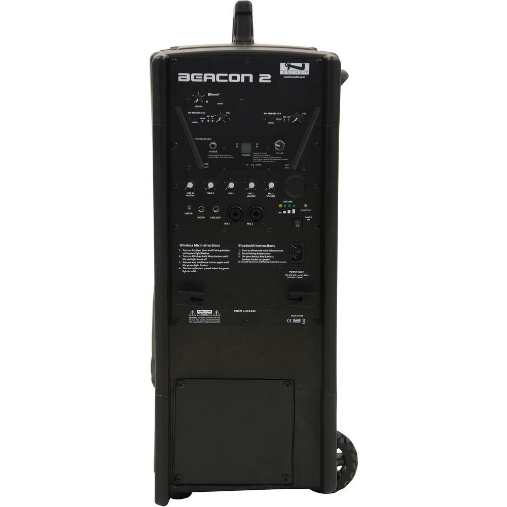 Anchor Audio BEA2-RU4 Beacon 2 Portable Line Array Tower with Bluetooth, AIR Receiver & Two Dual Mic Receivers