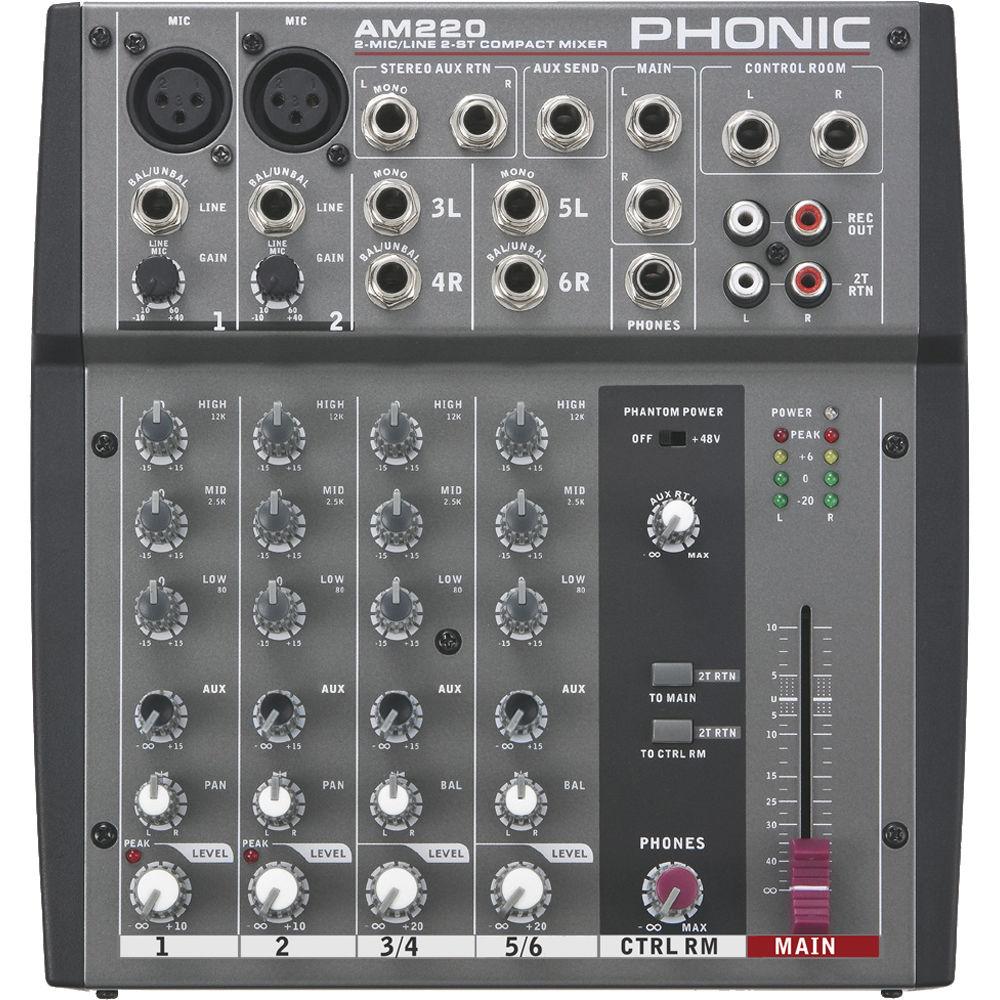 Phonic AM 220 2-Mic Line 2-Stereo Input Compact Mixer