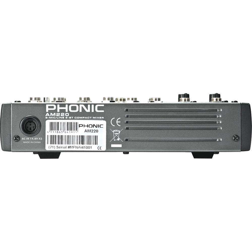 Phonic AM 220 2-Mic Line 2-Stereo Input Compact Mixer