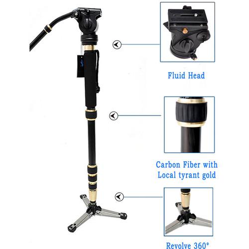 CAME-TV Portable Carbon Fiber Light-Weight 4-Section Monopod