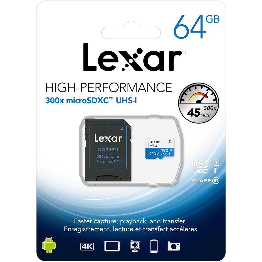 Lexar 64GB High-Performance 633x UHS-I microSDXC Memory Card with SD Adapter
