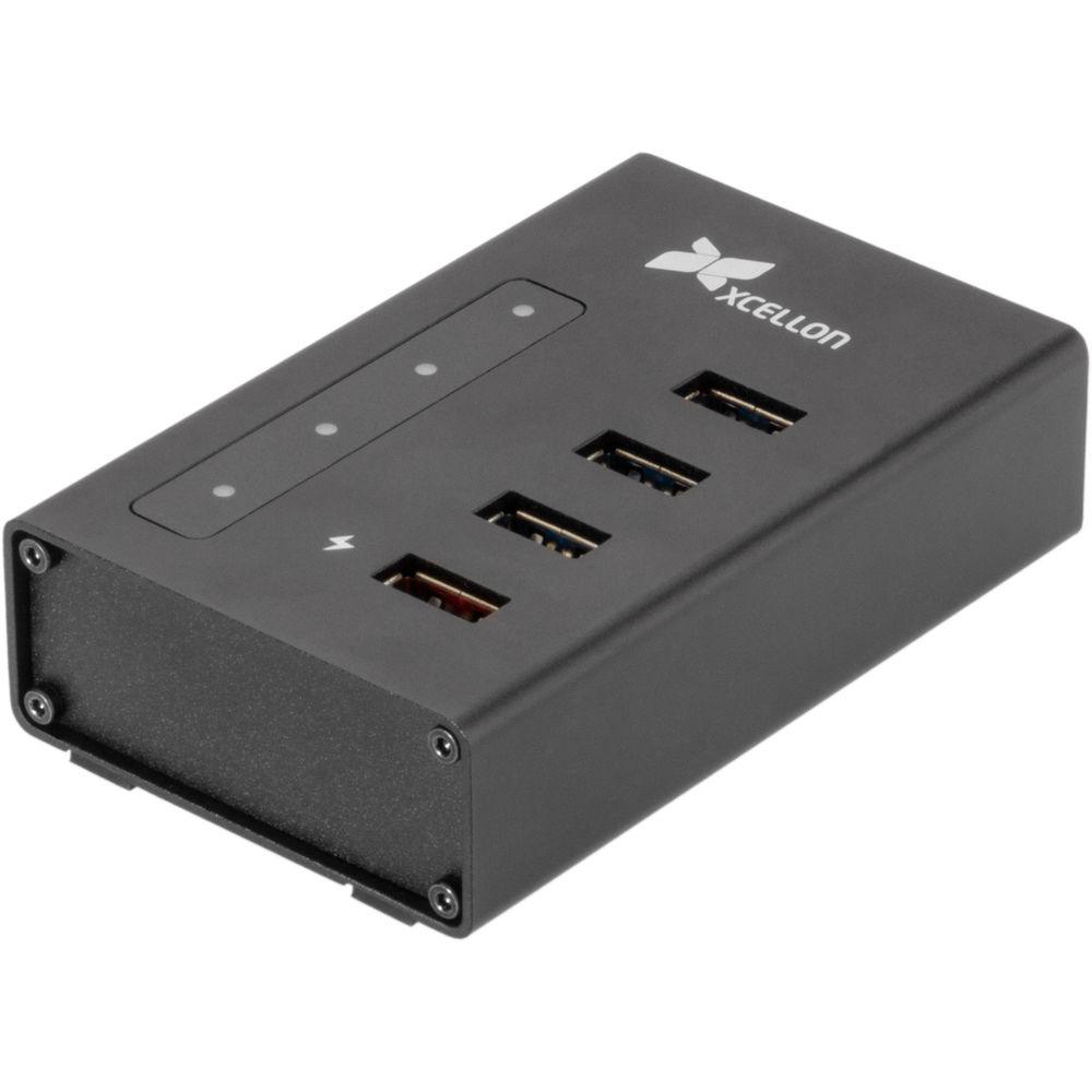Xcellon 4-Port Powered USB 3.0 Slim Aluminum Hub with 1 Dual Data Charging Port