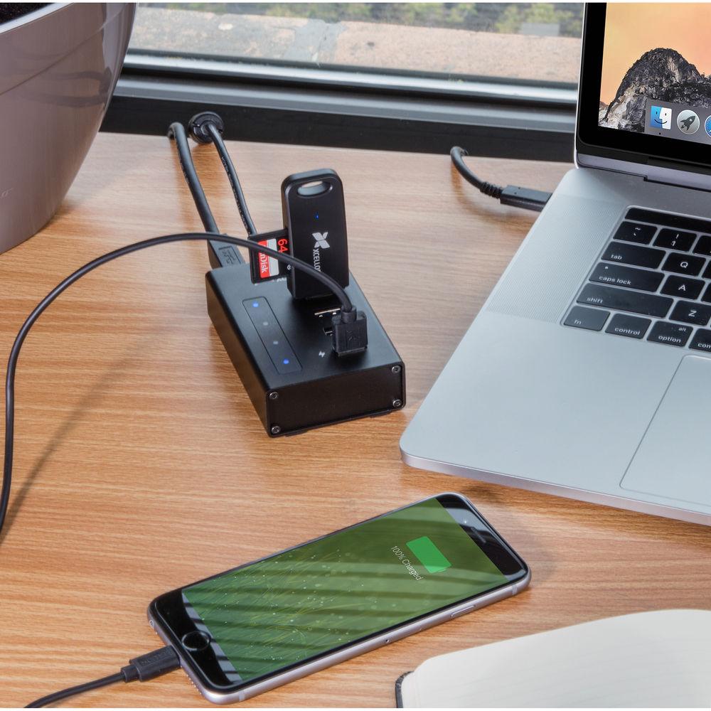 Xcellon 4-Port Powered USB 3.0 Slim Aluminum Hub with 1 Dual Data Charging Port
