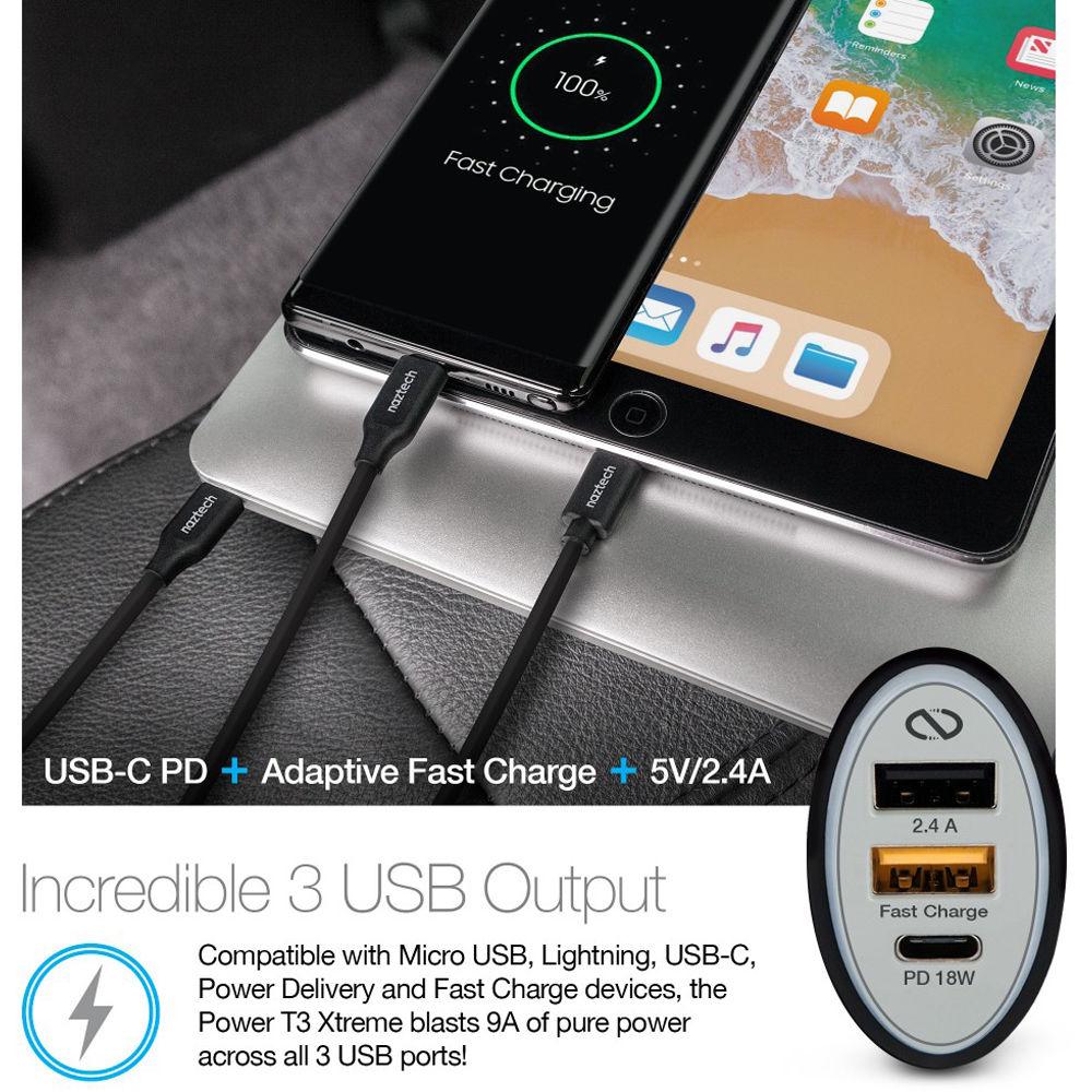 Naztech Power T3 Xtreme 3-Port USB Type-C PD Car Charger