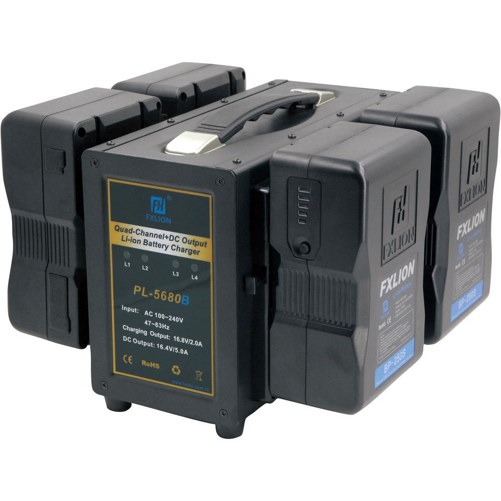 Fxlion 4-Channel V-Mount Battery Charger with DC Output for HD Video Camera