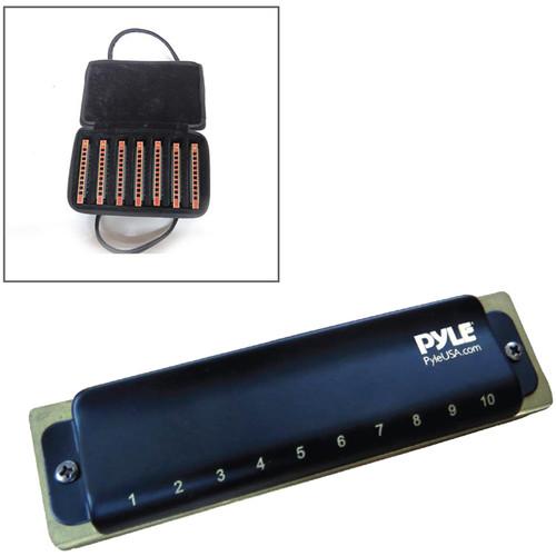Pyle Pro Kit of Classic Style Diatonic Harmonicas with Brass Cover Plates