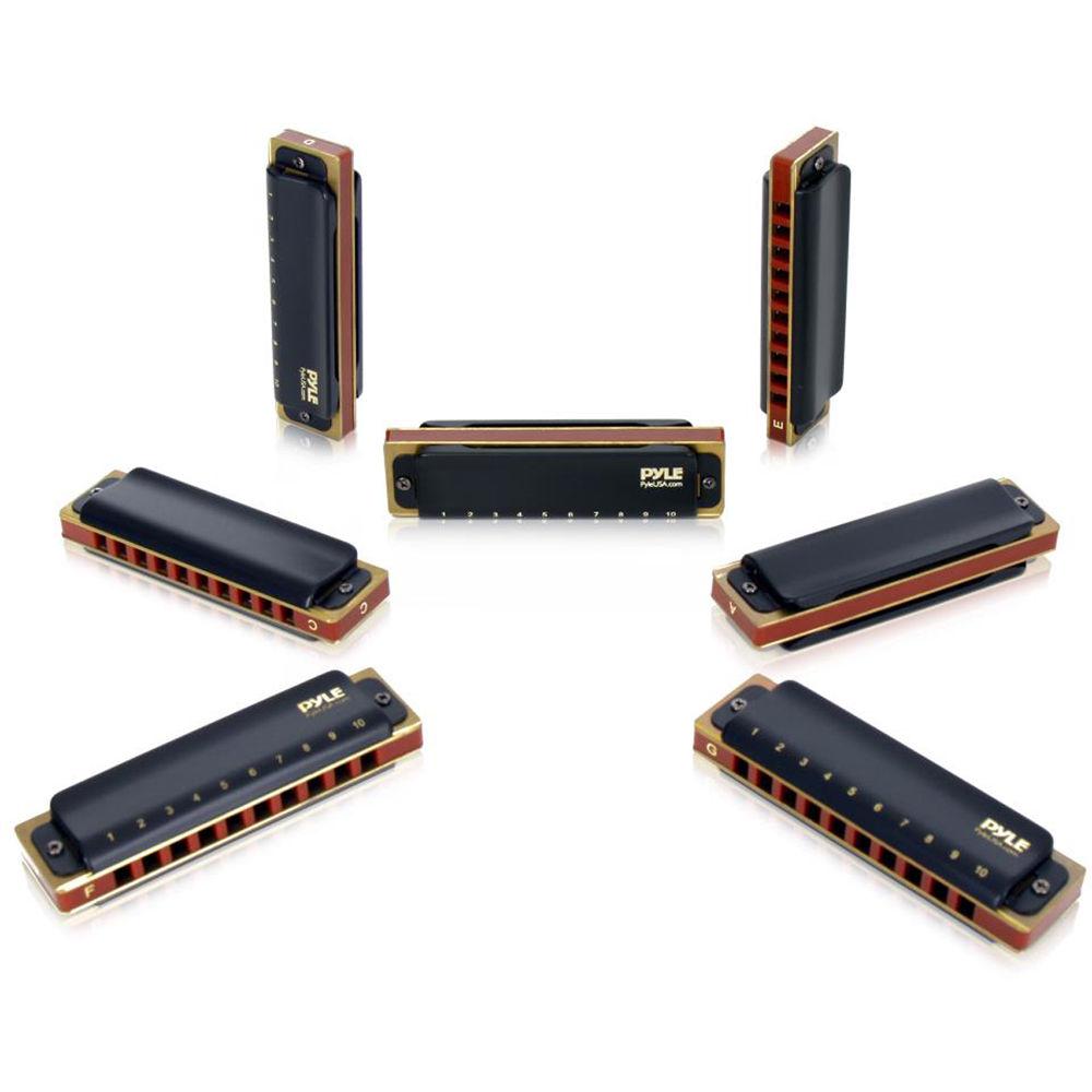 Pyle Pro Kit of Classic Style Diatonic Harmonicas with Brass Cover Plates