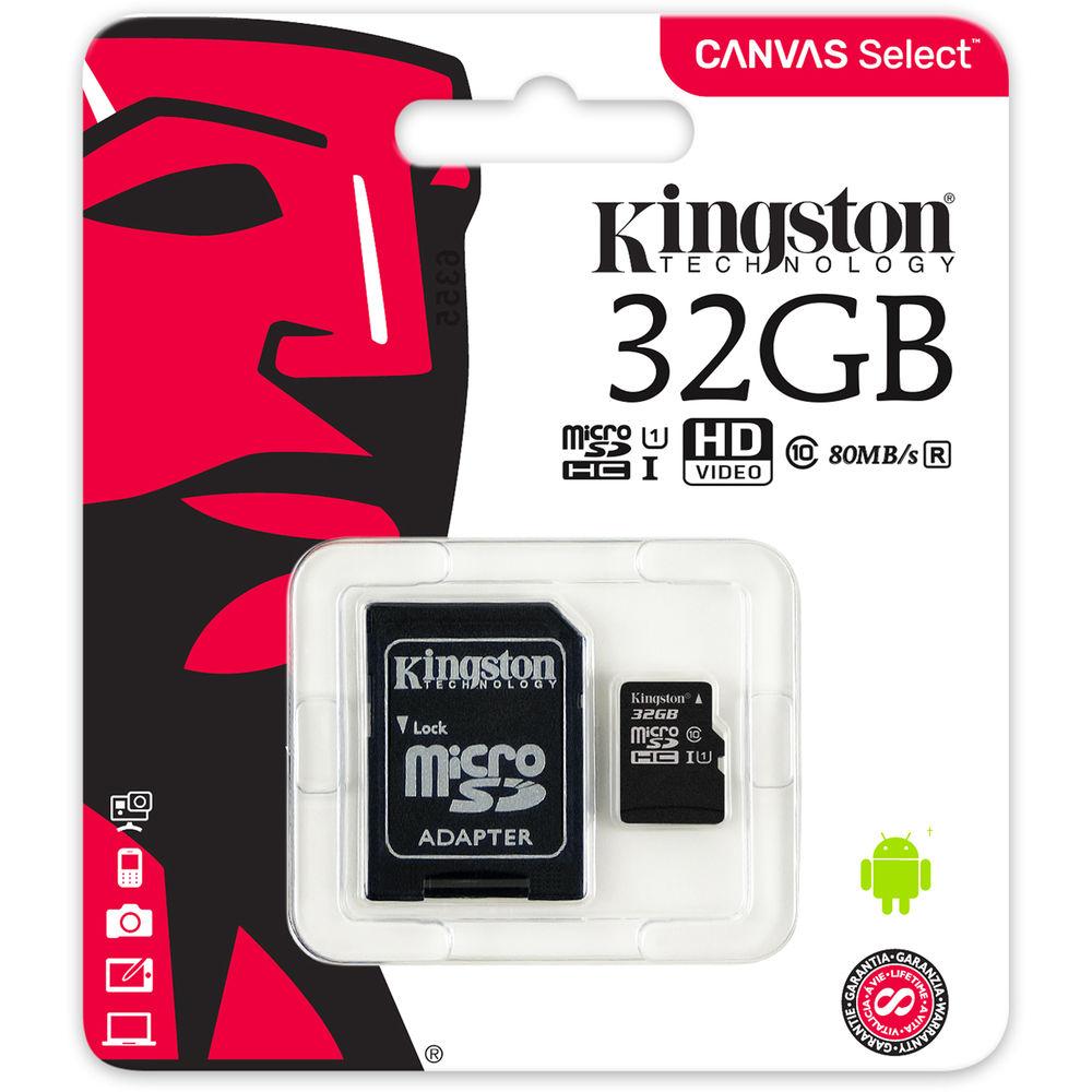 Kingston 32GB Canvas Select UHS-I microSDHC Memory Card with SD Adapter