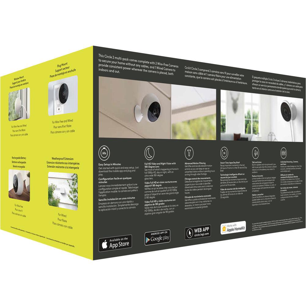 Logitech Circle 2 1 Wired 2MP & 2 Wire-Free 2MP Cameras Multi-Pack