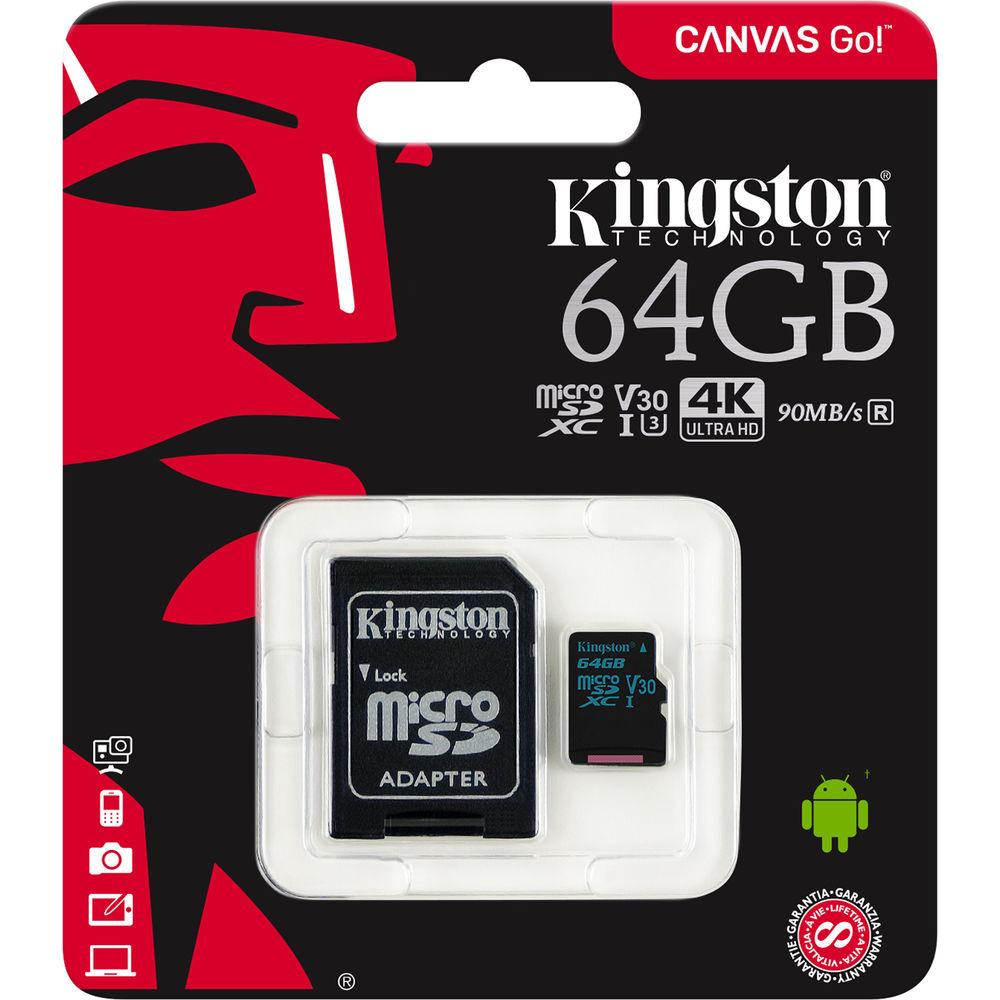 Kingston 64GB Canvas Go! UHS-I microSDXC Memory Card with SD Adapter