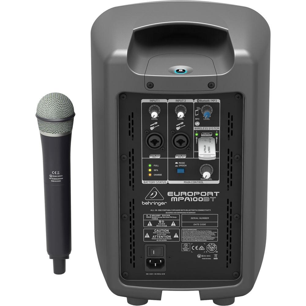 Behringer Europort MPA100BT, Portable 100W Bluetooth Speaker with Wireless Handheld Mic