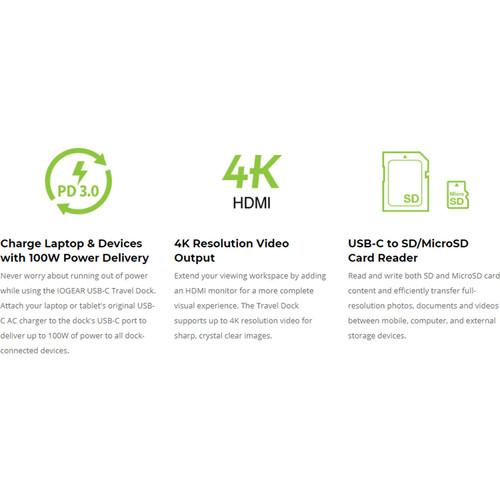 IOGEAR USB 3.1 Gen 1 Type-C Travel Dock with Power Delivery 3.0