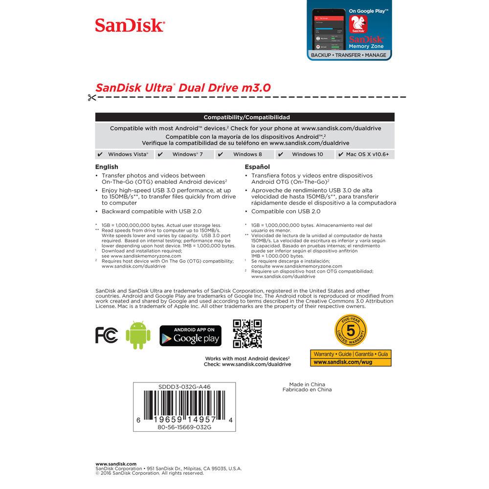 SanDisk 32GB Ultra Dual m3.0 USB 3.0 micro-USB Flash Drive