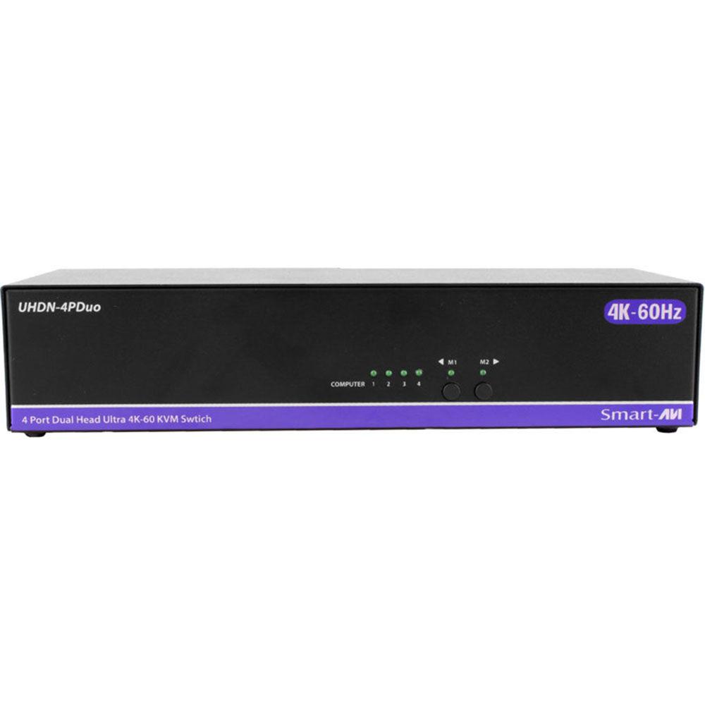 Smart-AVI 4-Port Dual-Head HDMI 2.0 KVM Switch with USB 2.0 and Audio