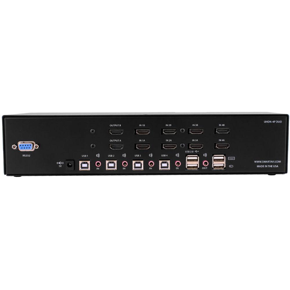 Smart-AVI 4-Port Dual-Head HDMI 2.0 KVM Switch with USB 2.0 and Audio