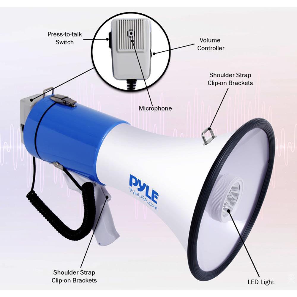 Pyle Pro PMP51LT 50W Megaphone with Siren, LED Lights & Detachable Microphone