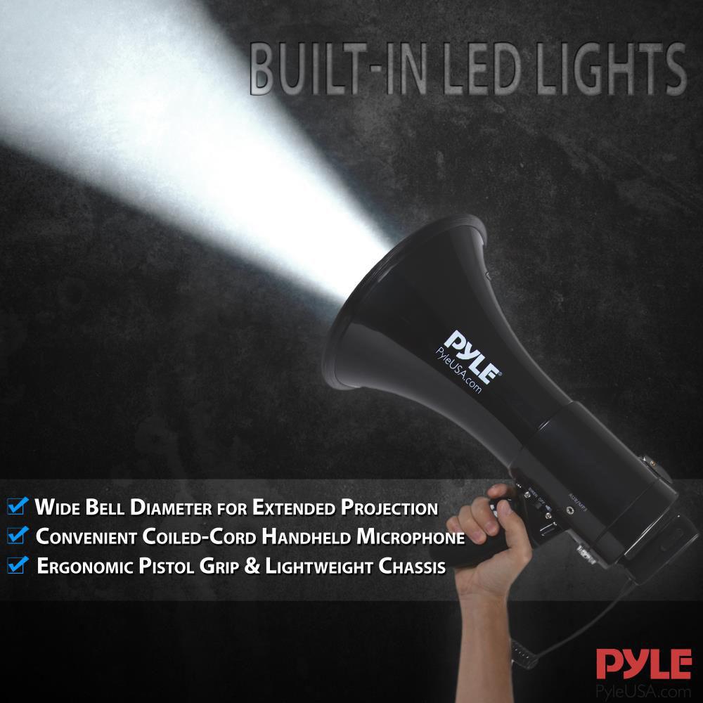 Pyle Pro PMP561LTB 50W Megaphone with Siren, LED Lights & Detachable Microphone
