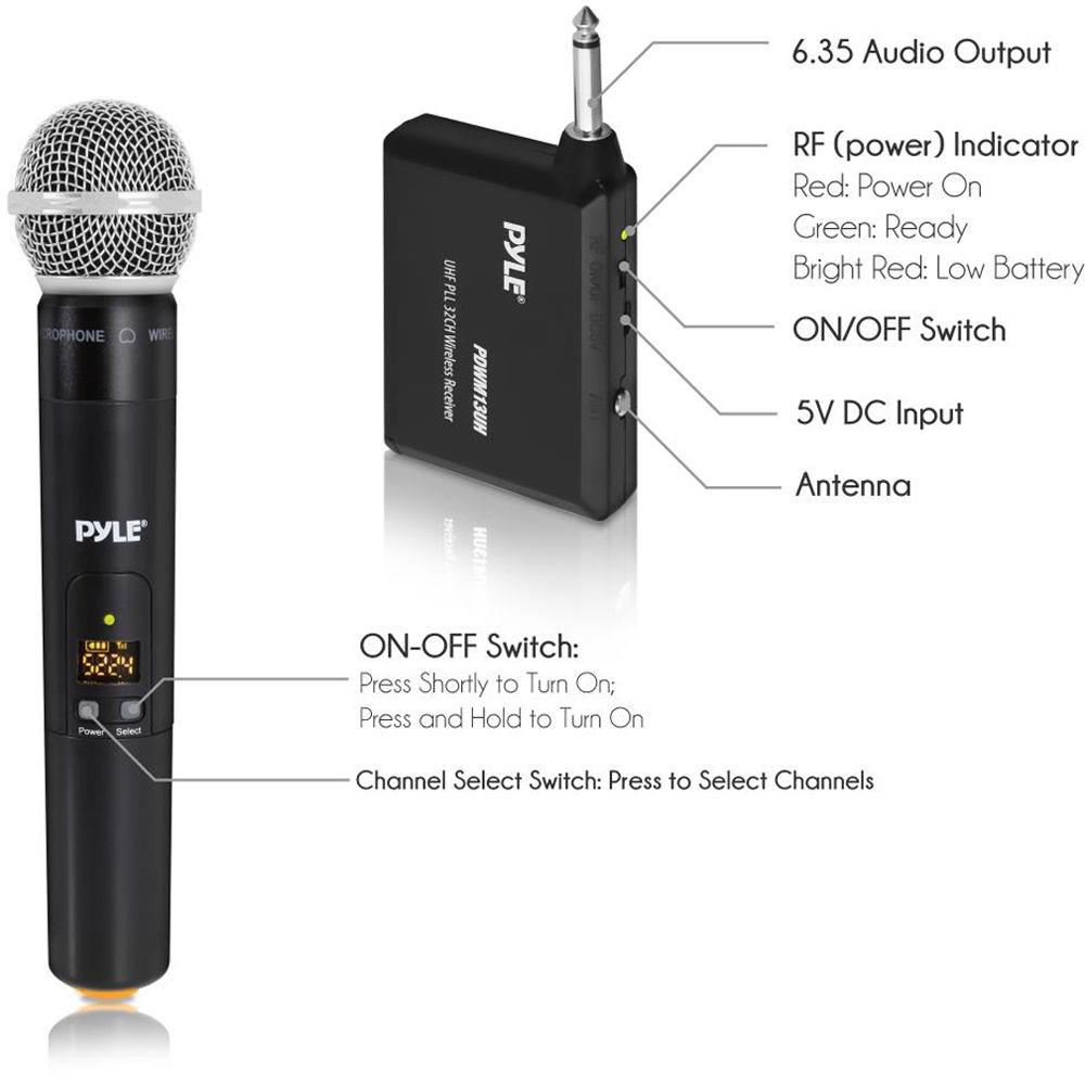 Pyle Pro UHF PLL 32-Channel Wireless Handheld Microphone System with 1 4" Receiver