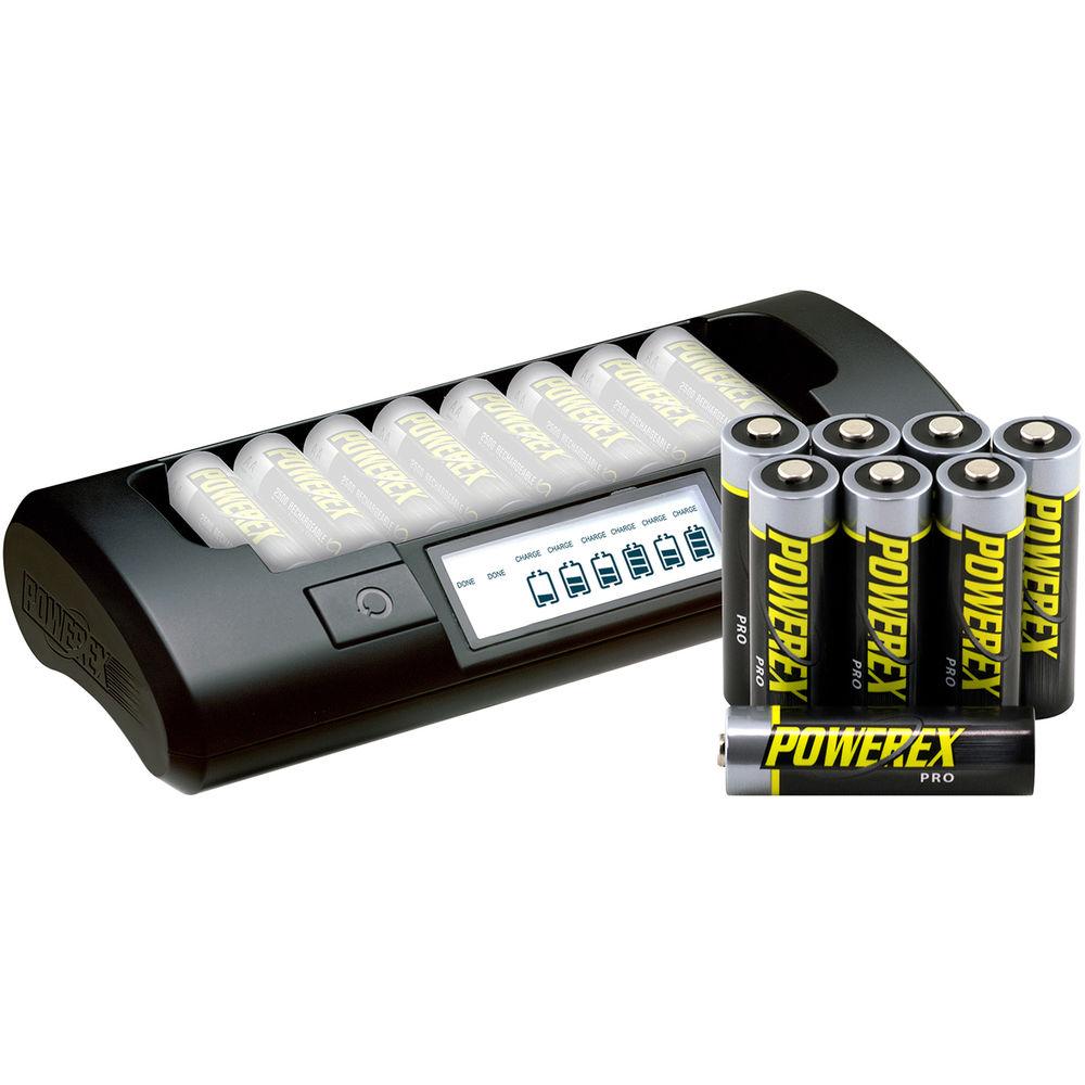 Powerex MH-C801D 8-Cell Charger with 8 Pro Rechargeable AA NiMH Batteries, Powerex, MH-C801D, 8-Cell, Charger, with, 8, Pro, Rechargeable, AA, NiMH, Batteries