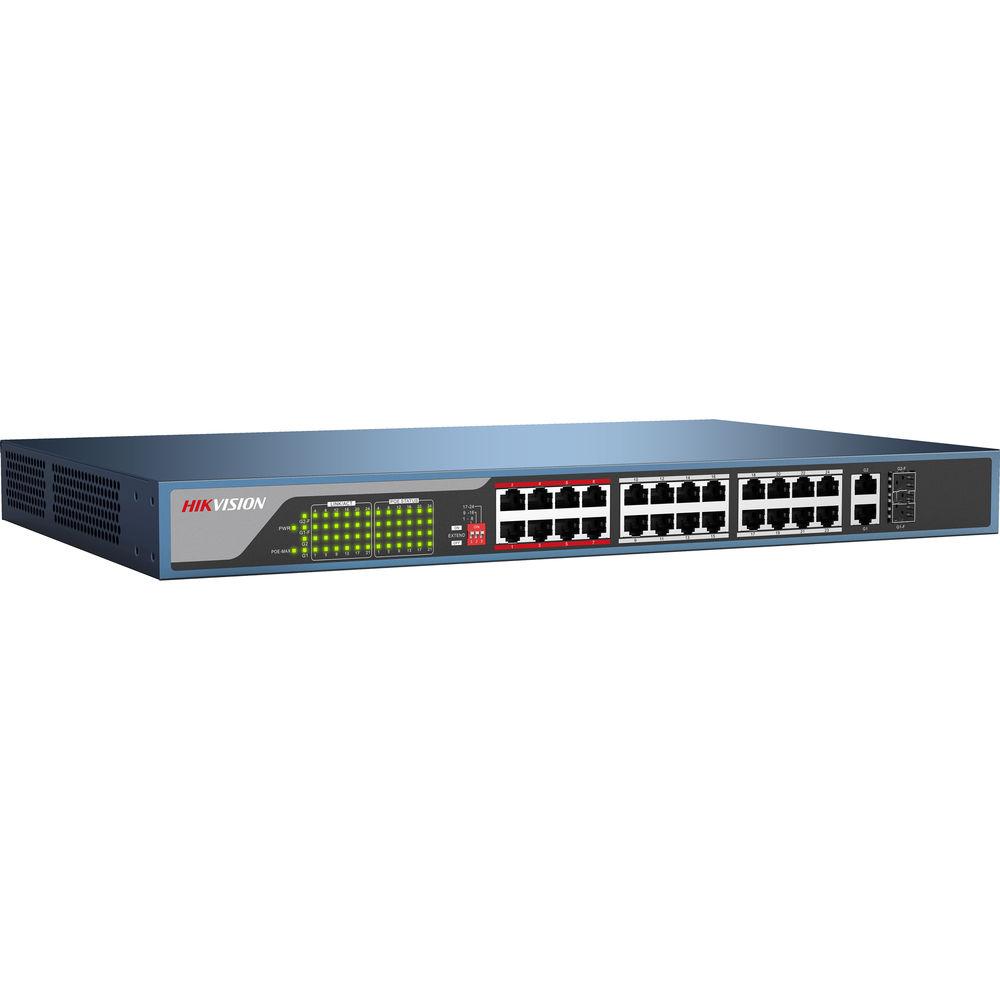 Hikvision Web-Managed PoE Switch with 24 PoE Electrical Ports and Two Combo Ports
