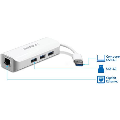 TRENDnet TU3-ETGH3 USB 3.0 to Gigabit Ethernet Adapter USB Hub