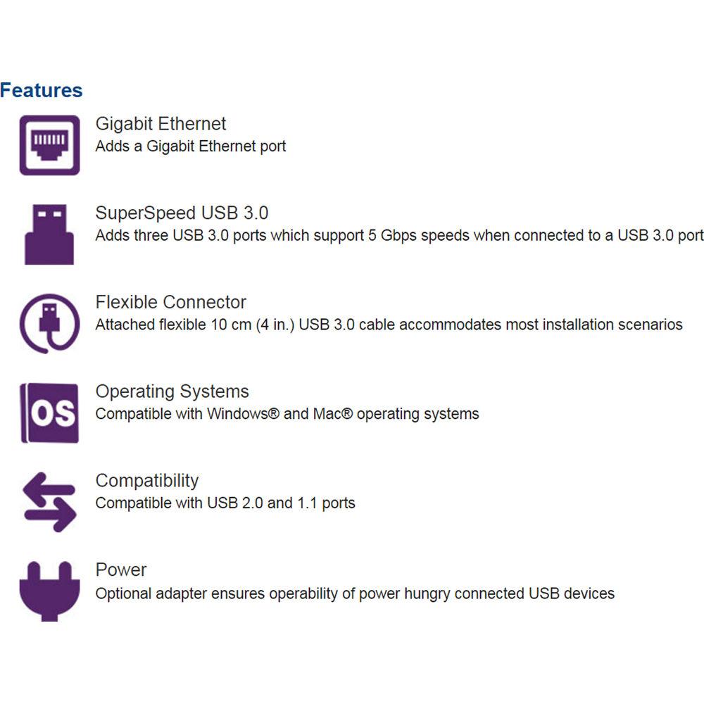 TRENDnet TU3-ETGH3 USB 3.0 to Gigabit Ethernet Adapter USB Hub