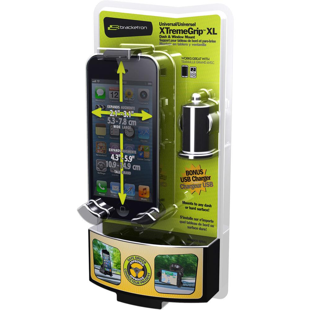 Bracketron Xtreme Grip XL Cell Phone Holder with USB Socket Charger for Select Smartphones and Portable Devices