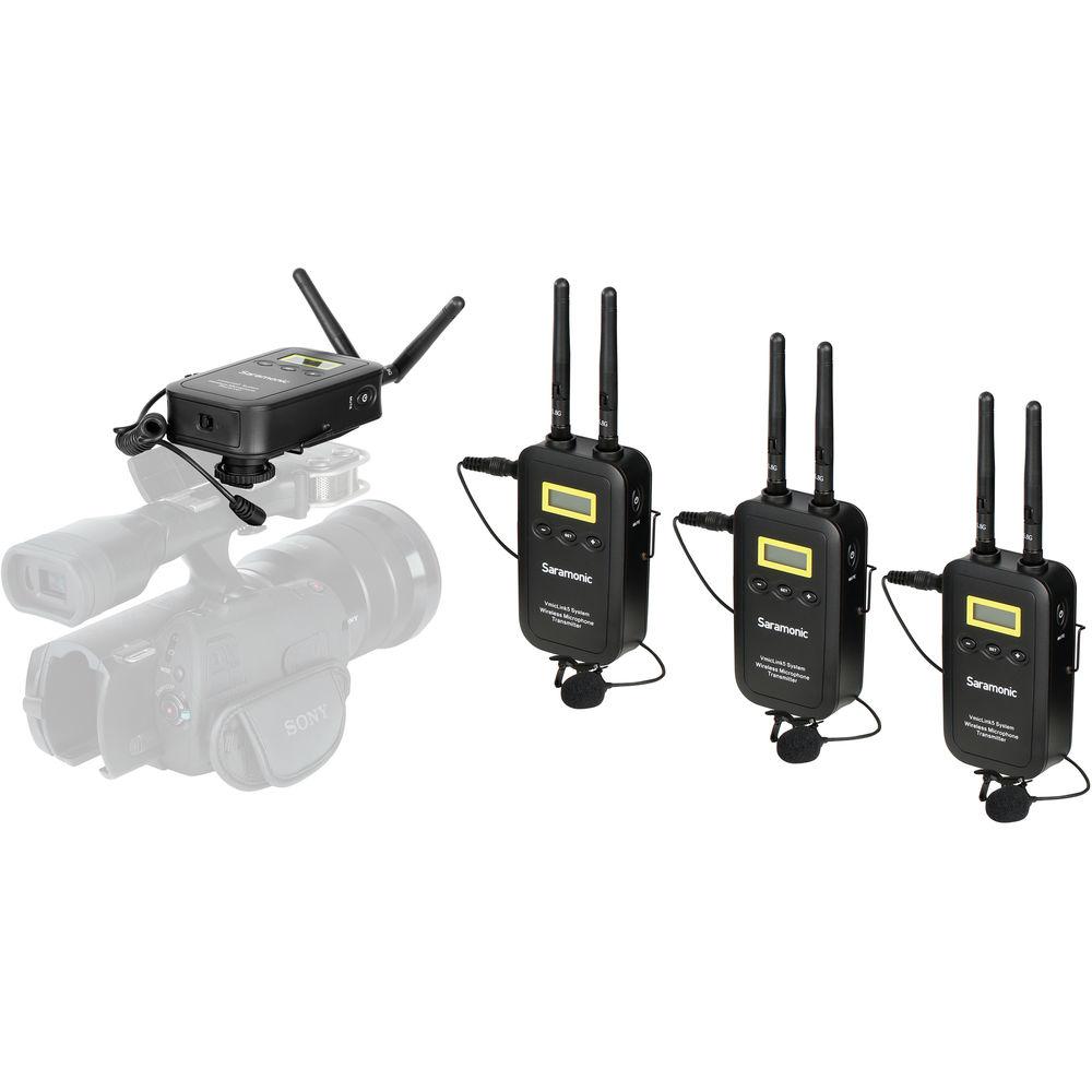 Saramonic VmicLink5 RX TX TX TX Camera-Mount Digital Wireless Microphone System with Three Bodypack Transmitters and Lavalier Mics
