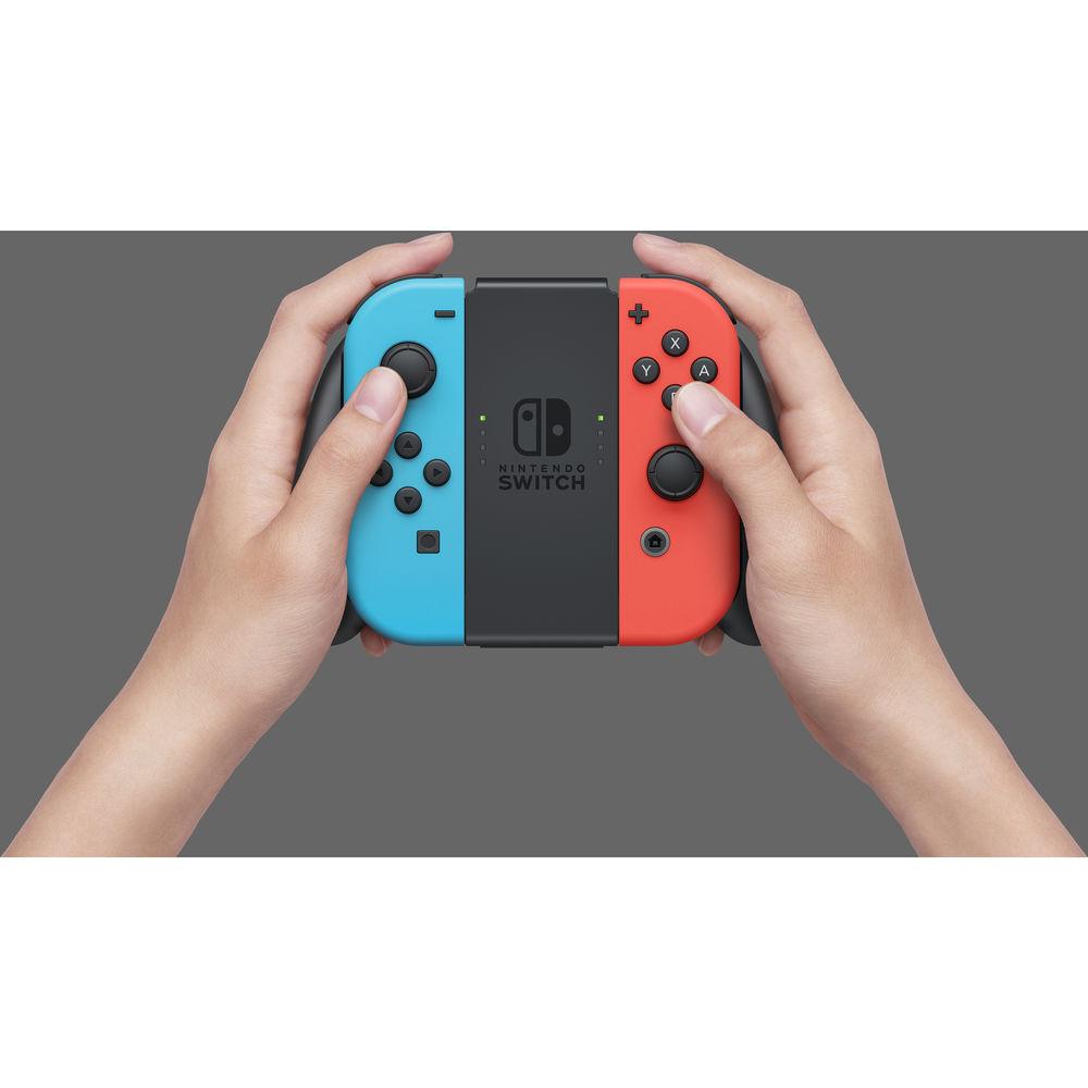 Nintendo Switch with Neon Blue and Red Controllers