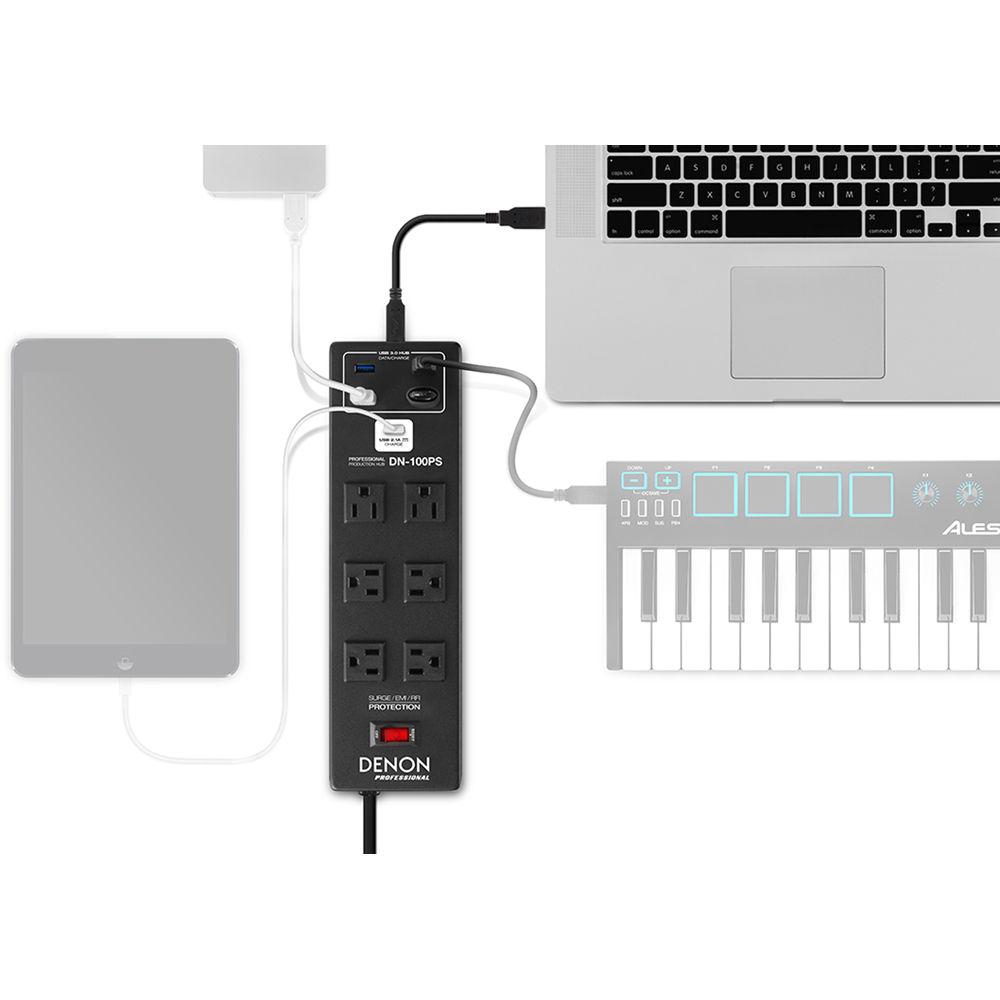 Denon DN-100PS 6-Outlet Power Strip with 4-Port USB 3.1 Gen 1 Hub