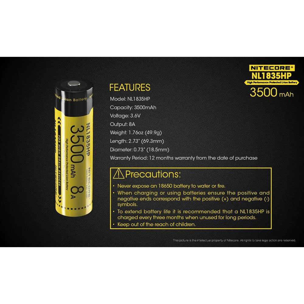 Nitecore NL1835HP High Performance Protected Li-Ion Battery