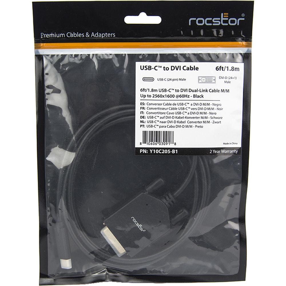 Rocstor Rocpro USB Type-C Male to DVI-D Male Cable