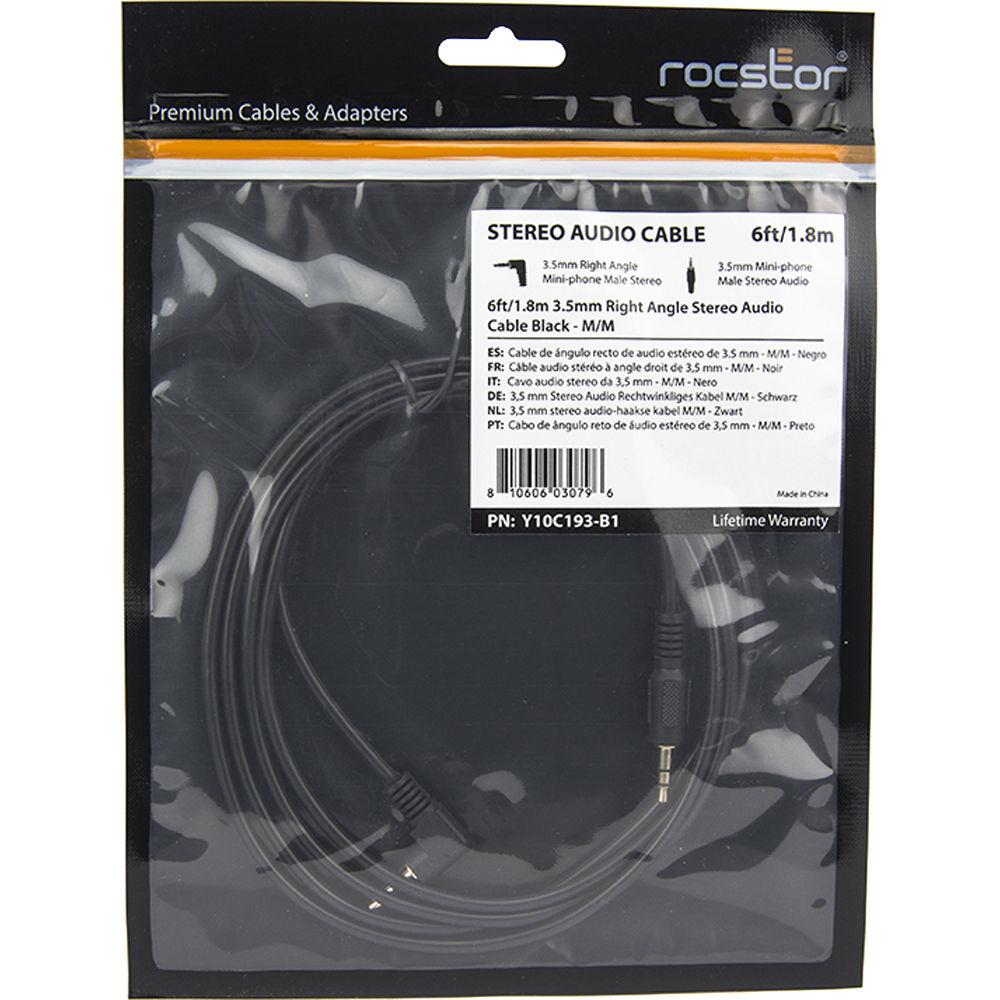 Rocstor Slim Straight 3.5mm Male to Right-Angle 3.5mm Male Stereo Audio Cable