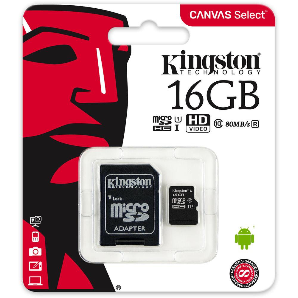 Kingston 16GB Canvas Select UHS-I microSDHC Memory Card with SD Adapter